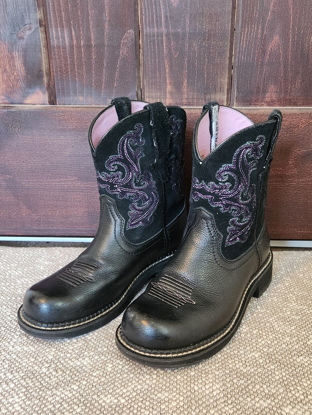 ARIAT Wmns Vintage Fatbaby Black Leather Cowgirl Round Toe Cowboy Boots Size 6.5
